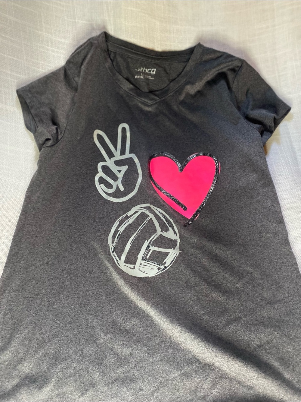 bcg Charcoal Short-Sleeve Tee with Bright Pink Heart & Sport Graphics